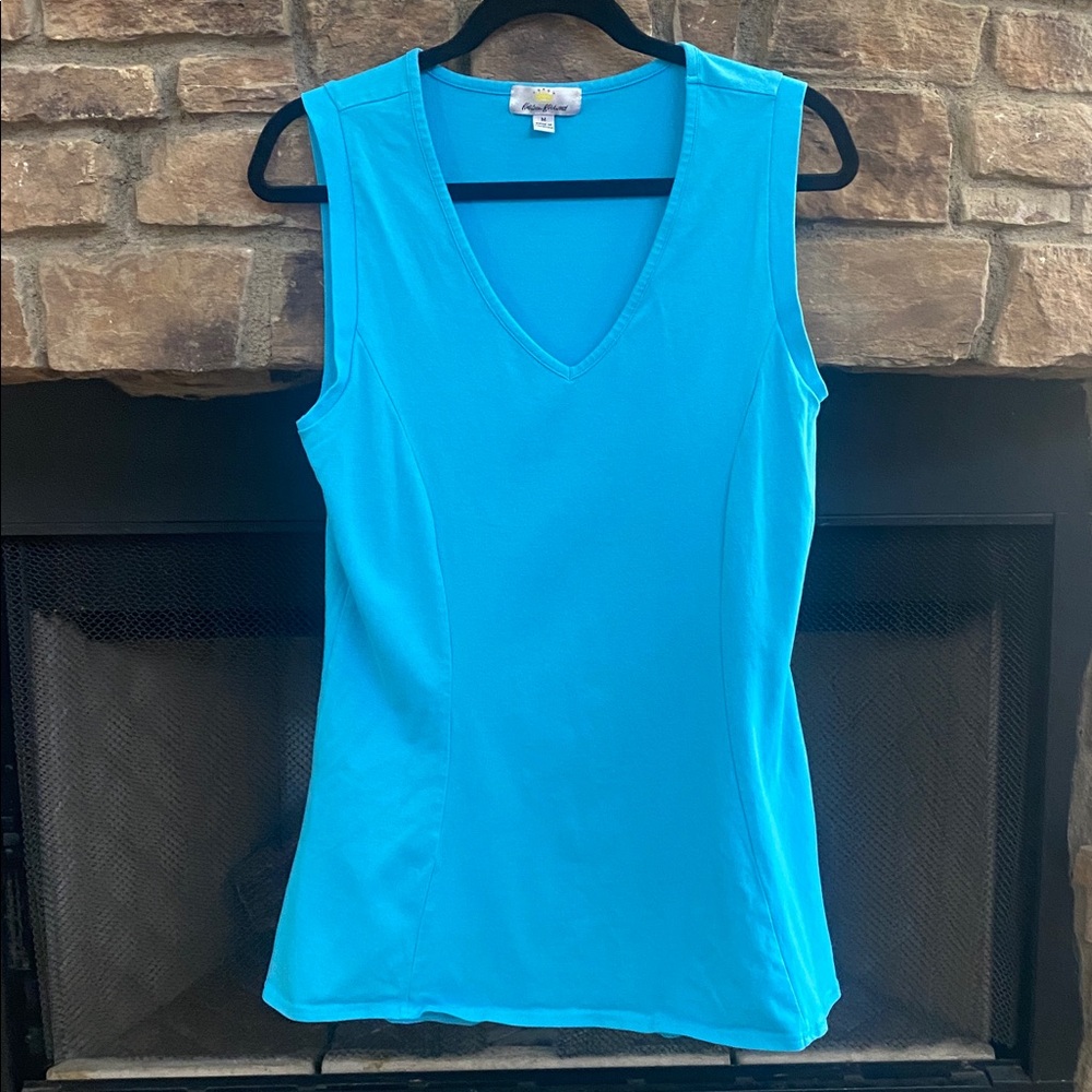 Kathleen Kirkwood Turquoise Sleeveless Top. Medium.
